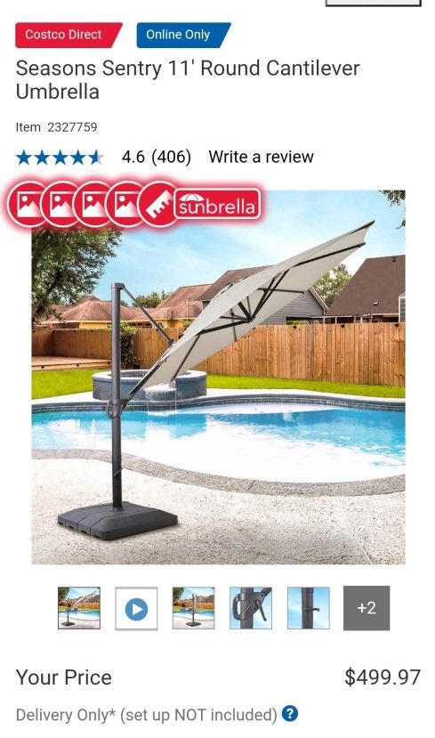 Seasons Sentry 11' Round Cantilever Umbrella $400