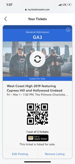 2 cypress hill Tickets $40 a piece I’ll take $70 obo for both