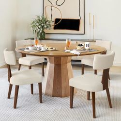 4X Linen color fabric dining chairs