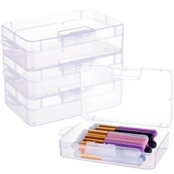 BENECREAT 4 Pack 5.5x3.35x1.5 Large Clear Plastic Box Container Clear Storage Organizer with Hinged Lid