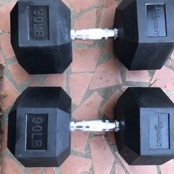 Pair of 90 Lb Rubber Coated Dumbbells 