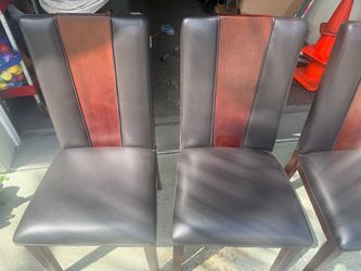 Set of 4 Dining Chairs Wood and Leather