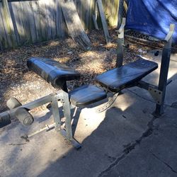 Weight Bench, Weights and Bar.