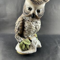 Vintage Great Horned Owl Figural Porcelain MUSIC BOX Rotating Figurine 