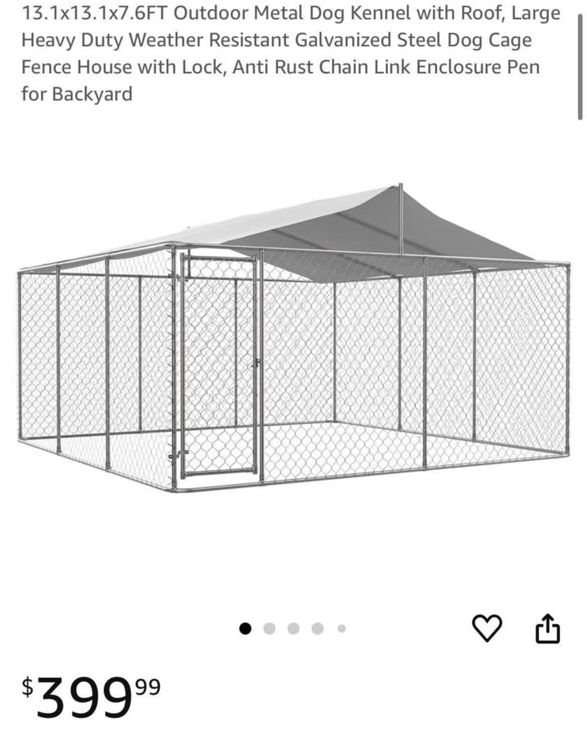 13.1x13.1x7.6FT Outdoor Metal Dog Kennel with Roof, Large Heavy Duty Weather Resistant Galvanized St