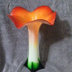 Decorative Murano Glass Vase Orange White and Green
