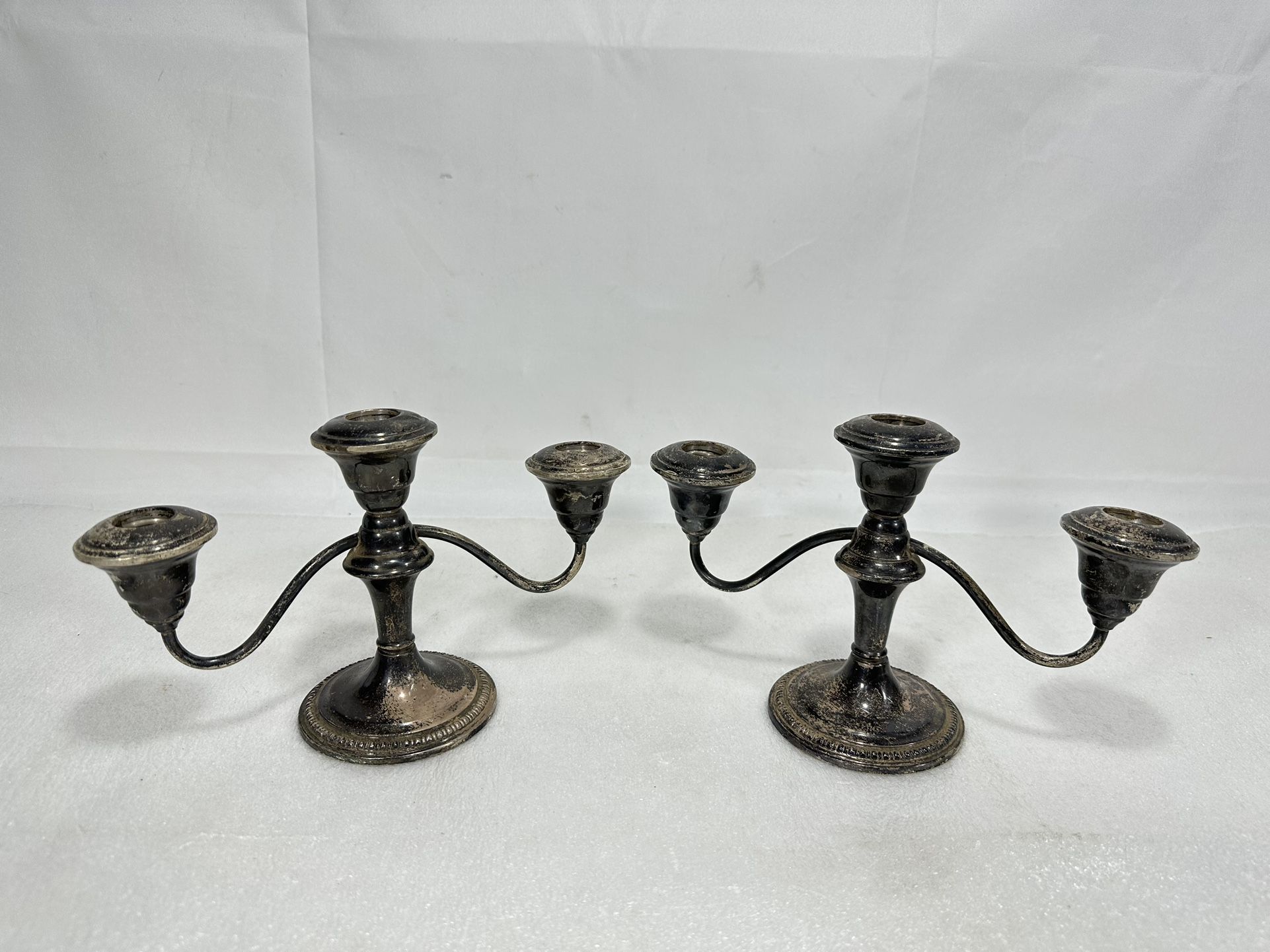 Pair of Vintage WM Rogers ~ Sterling Weighted Reinforced Candelabra ~ 9A-2