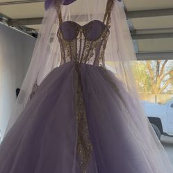Quince Light purple and gold dress!
