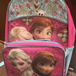 Disney Frozen Girls  Backpack with Lunch Bag New With Tags. Anna & Elsa
