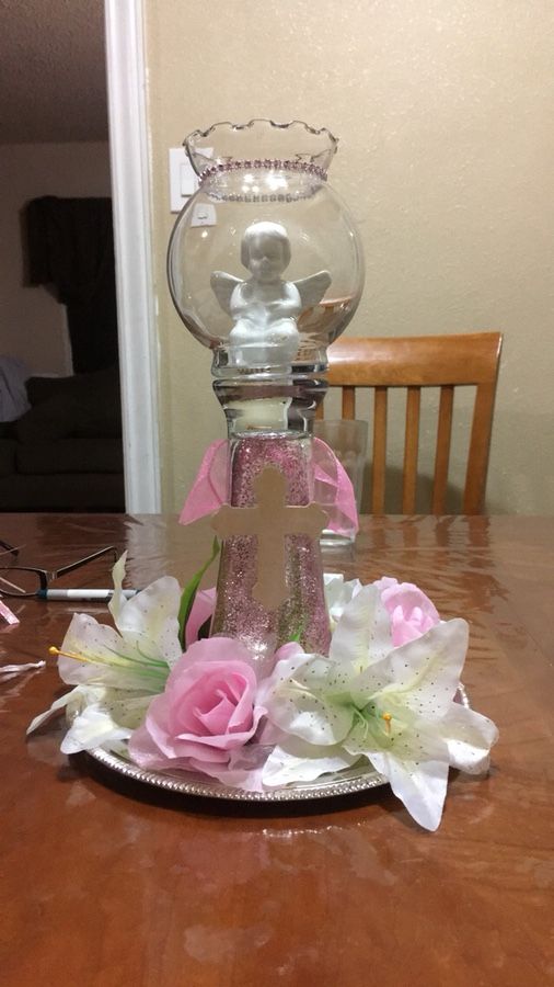 Hand made baptism/First communion centerpieces