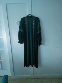 Green Abaya with Embroidered Trim