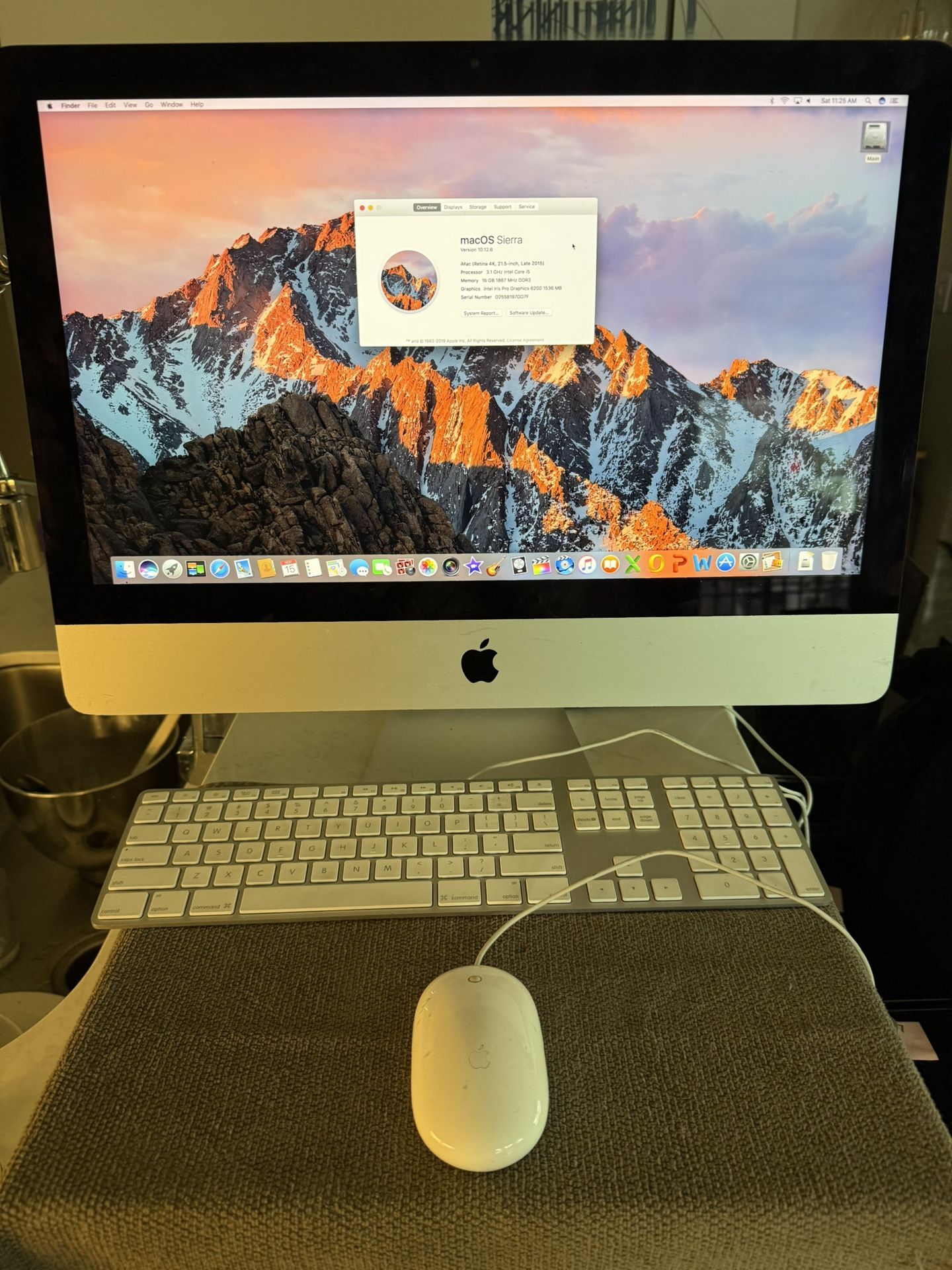 iMac (Retina 4K, 21.5-inch, Late 2015) Processor 3.1 GHz Intel Core i5 Memory 16 GB 1867 MHz DDR3 Graphics Intel Iris Pro Graphics 6 MB macOS