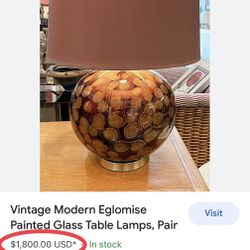 Vintage Modern Eglomise Painted Glass Table Lamps