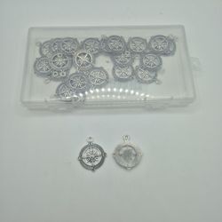 Compass Zinc Alloy Pendants 29.5x25x2.5mm Hole: 2.5mm Jewelry Making 24 Pcs