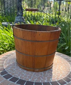 Vintage Wood Staved Large Bucket With Handle. 14” By 11.5”