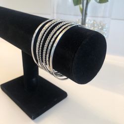 Women’s Silver Tone Bangle Multilayered Cuff Bracelet
