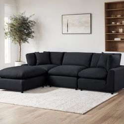Sky Black Linen Modular Sectional 