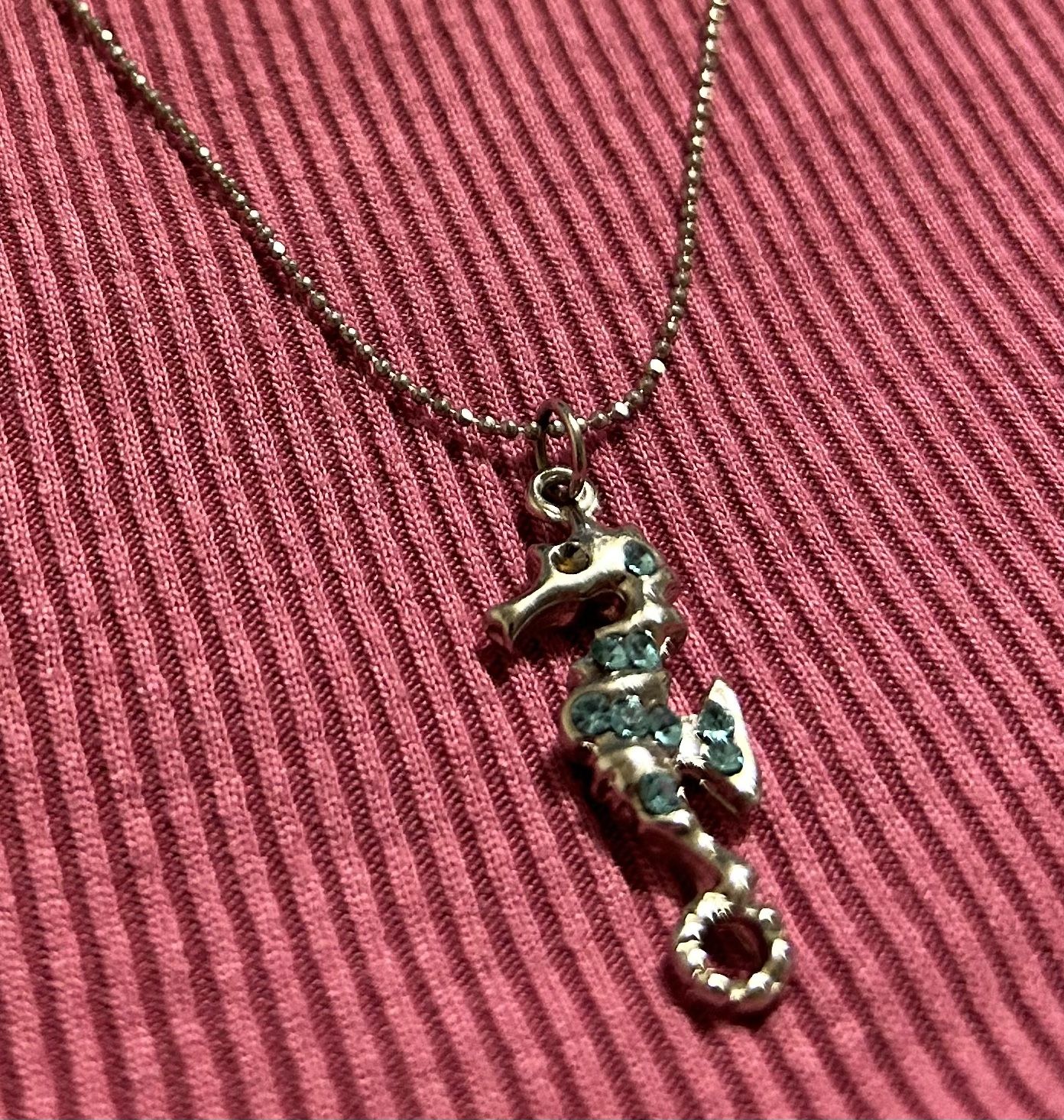 Cool Jewels Silver Tone Seahorse Pendant Necklace Blue Rhinestones