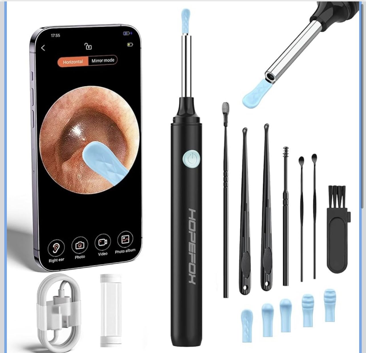 Ear Wax Removal Kit - Ear Cleaner Ear Camera - Ear Wax Remover with 6 Pcs Ear Set - Ear Wax Removal Tool - WiFi Otoscope Camera with 6 Silicon Ear Spo