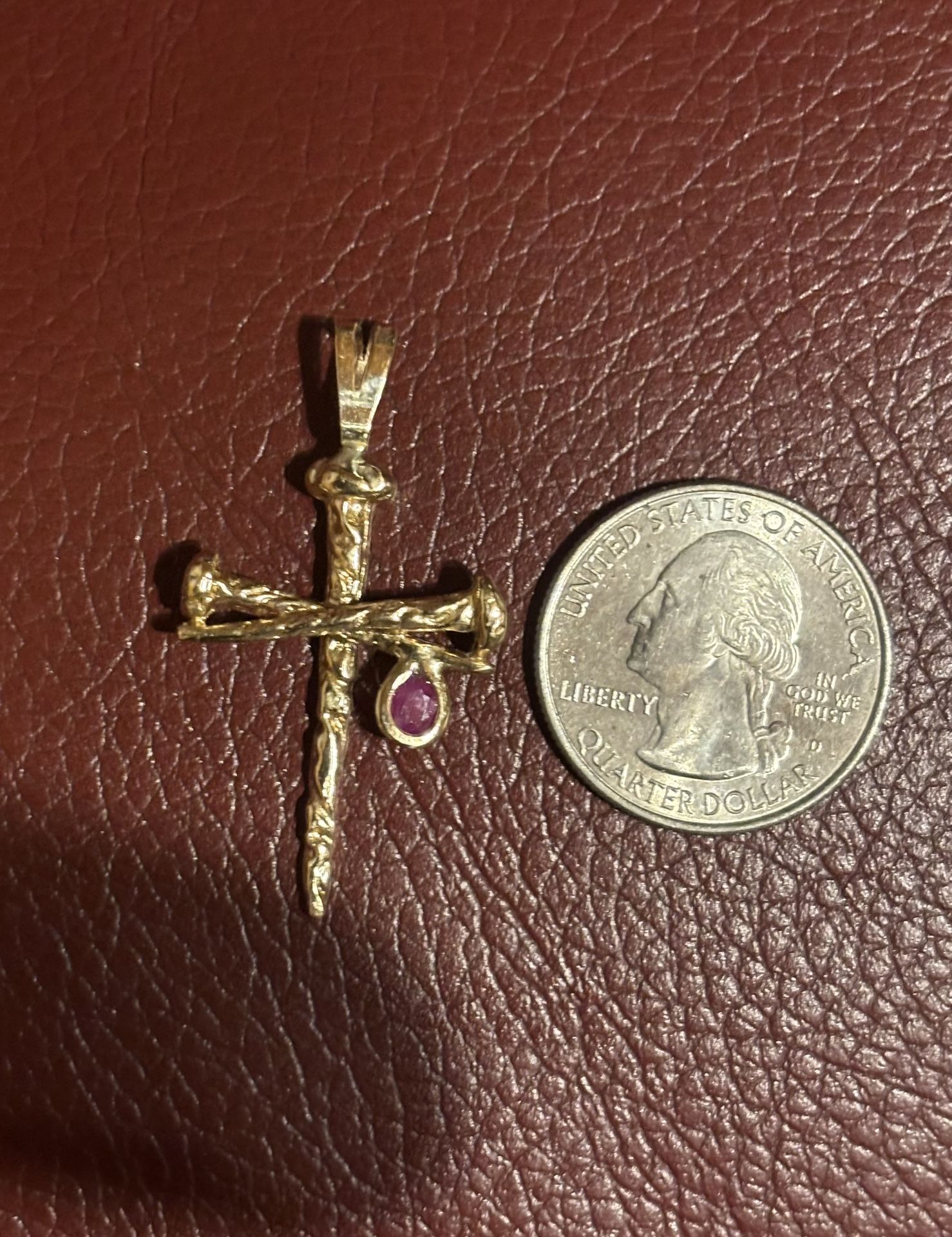 14k Custom Made nail Cross With Ruby Read Description