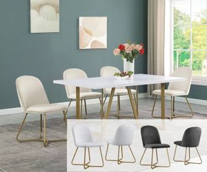 New 7-PC Set White Dining Table Top With Modern Upholstered Chairs 