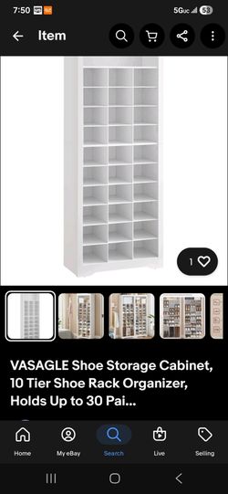 VASAGLE 10-Tier Shoe Storage Cabinet White