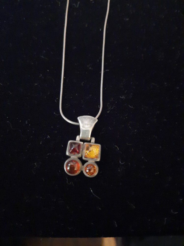 Sterling Silver Necklace with Sterling Silver Charm with Amber 