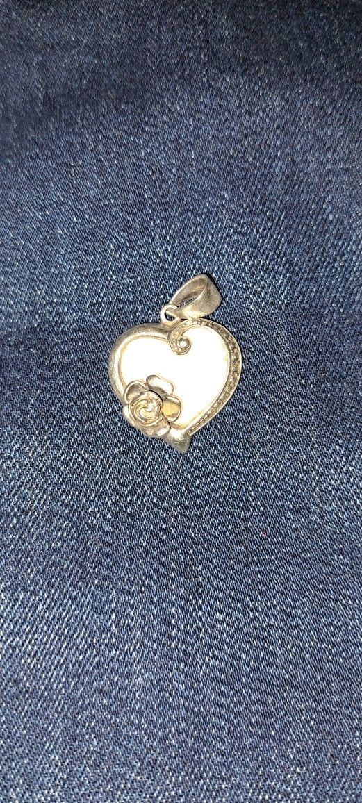 Sterling Silver, Heart And Rose Pendant