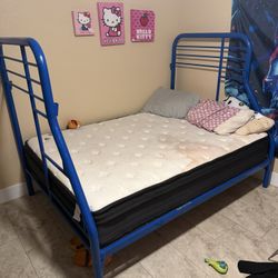 Blue Metal Frame Full Size Bed Without Mattress