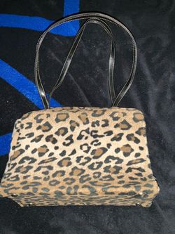 Leopard Print Handbag with Black Handles