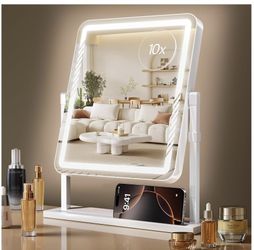 Vanity Mirror with Lights, Height-Adjustable & 360° Rotation, 1/10X Magnification,  3 Color Lighting Modes, Makeup Mirror Smart Touch Control, Large