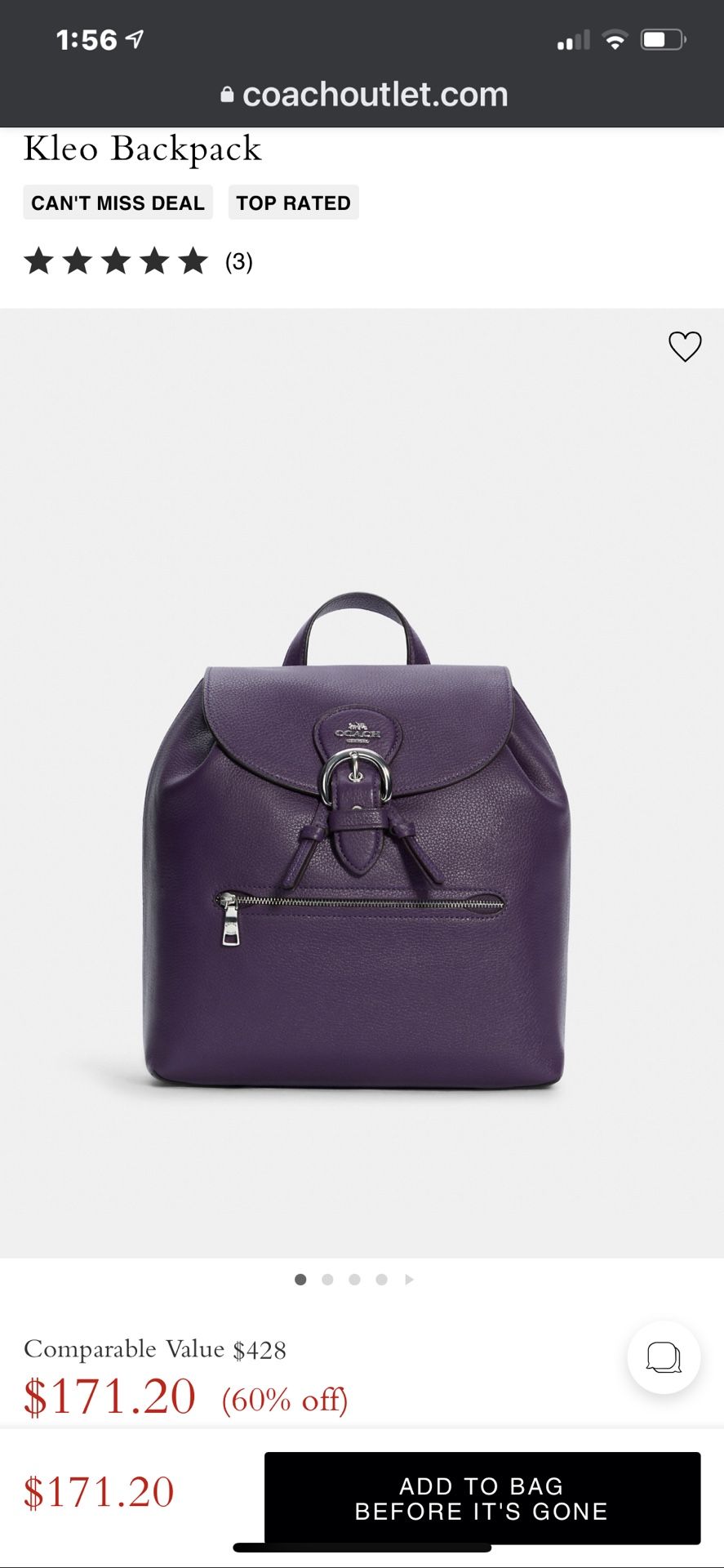 New Dark Amethyst Coach Backpack 