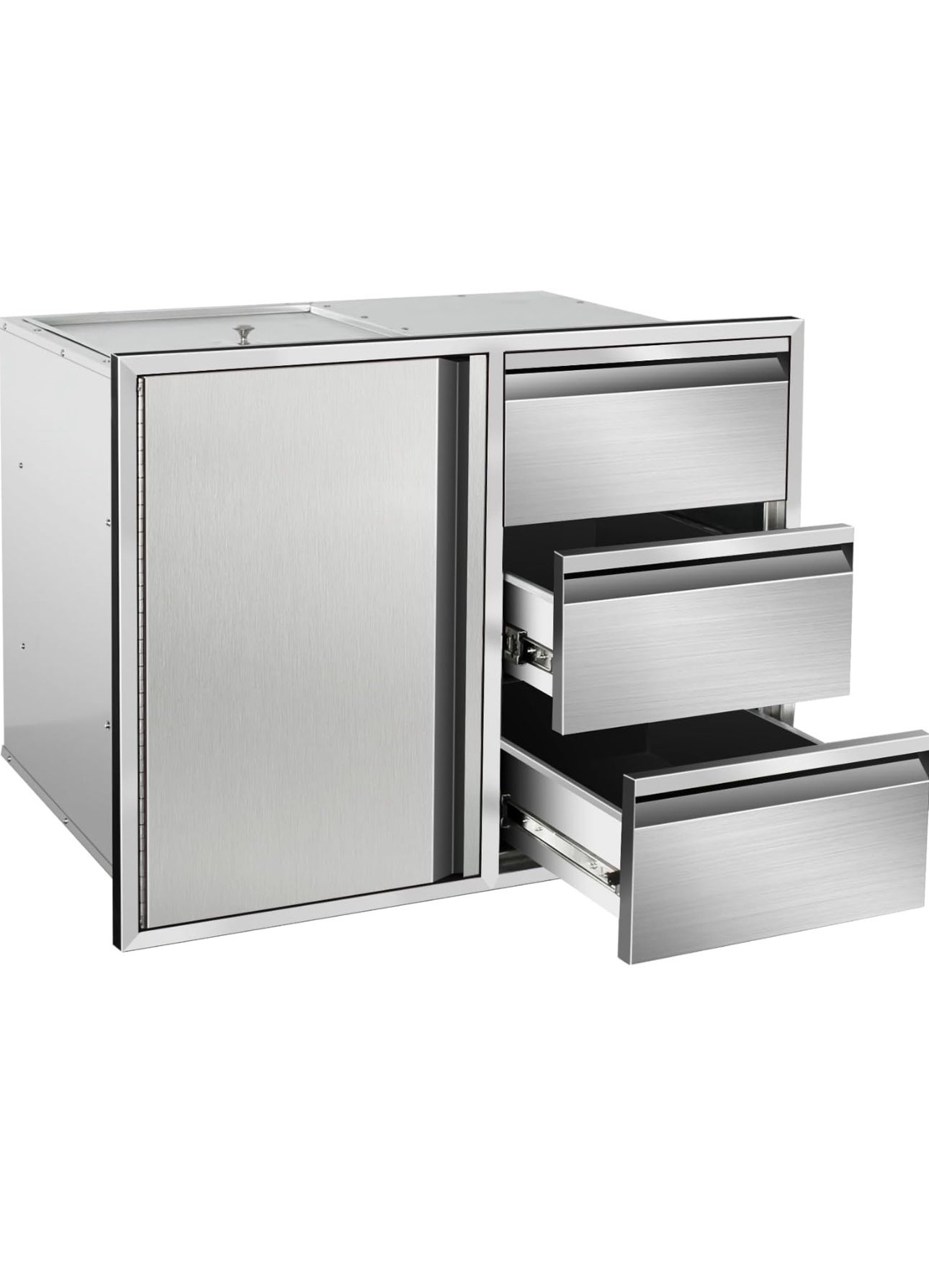 New in the box Outdoor Kitchen Door Drawer Combo Cabinet 28" W x 22" H x 19.5" D Stainless Steel Built-in Triple Drawers&Access Door Combo Cabinet for