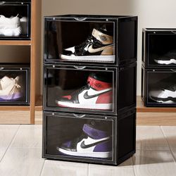 Stackable Black Sneaker Storage Boxes Set