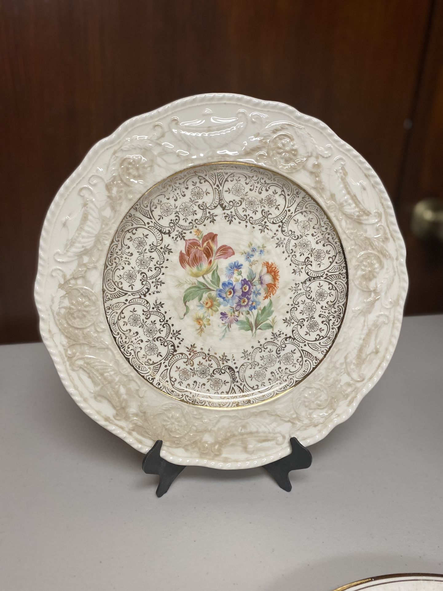 Vintage Adam Antique by Steubenville 22 Karat Gold Embossed Floral Platter