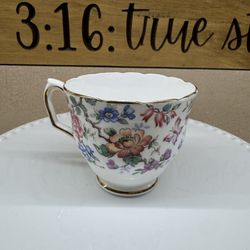 Vintage Staffordshire England Springtime Gold Trim Fine Bone China Tea Cup