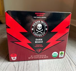 Death Wish Coffee Dark Roast Single Serve Coffee Pods Organic, 50 Count