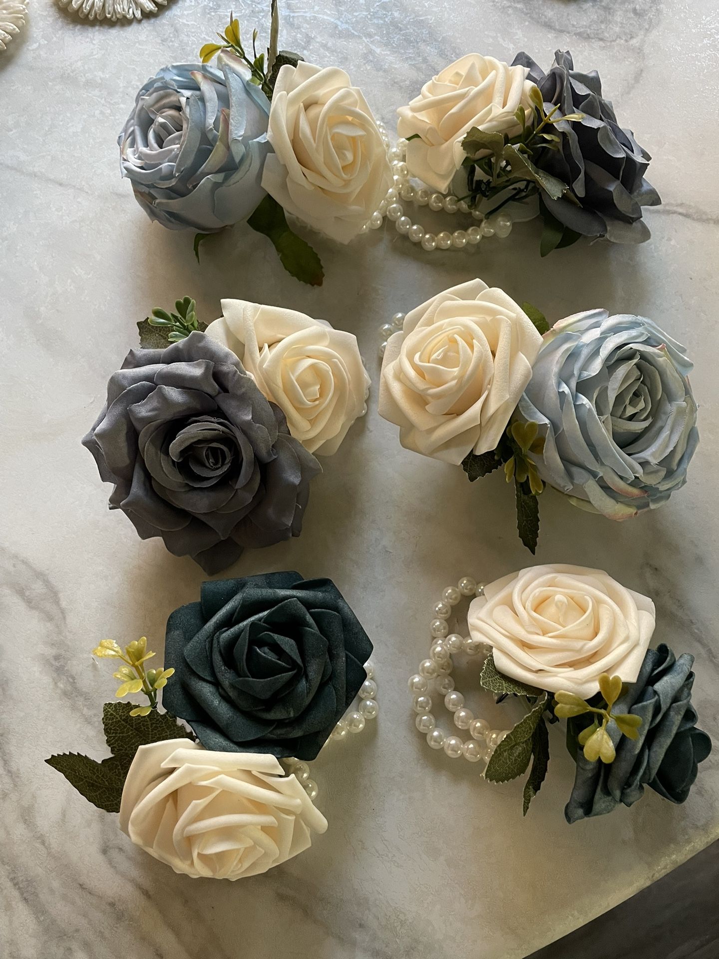 6 Corsages and 4 boutonnières navy blue, ivory, terracotta
