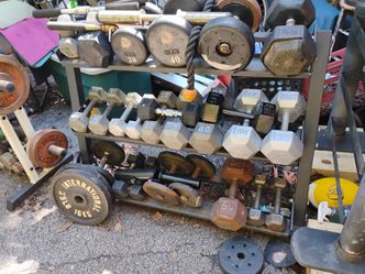 USED DUMBBELLS = .75 cents to $1 POUND : (3s 4s 5s 7s 8s 10s 20s 35s 40s 45s 55s) PLUS I HAVE : KETTLEBELLS : +15s thru 100s • BARBELL BARS (5-