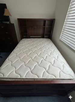 Full Size Bed with bookcase headboard/mattress