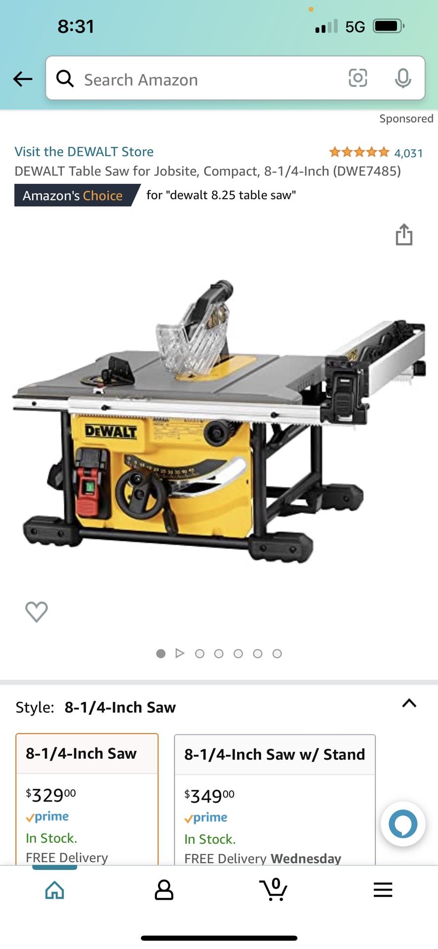 Dewalt 8.25 Job site Table Saw Brand New $300