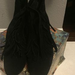 MAJE made in Spain black fringe booties