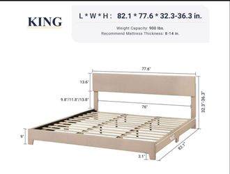 King size bed frame beige linen