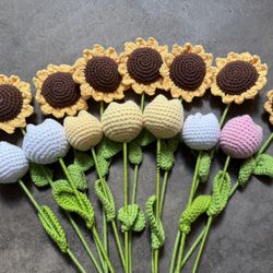 14 Pack Crochet Sunflower Flowers Bulk Handmade Knitted Crocheted Flowers Bouquet DIY Home Decor for Mother's Day Birthday Gifts for Wome