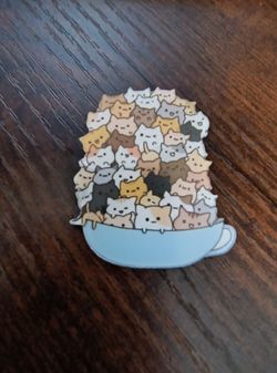 Cute Kawaii Cat Cup Enamel Pin – Adorable Cat Lover Lapel Pin – New