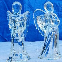 New a Pair of Angels Candlestick   Glass Candle Holders