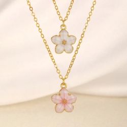 2colors Exquisite Fashion Five-Petal Flower Charm Girls Summer Clavicle Necklace For Kids Sweet Cute Street Accessory Gift For Daily Life
