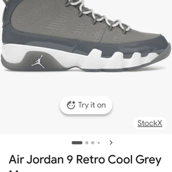 Cool gray jordan 9's  size 9.5