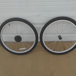 2- Nice Bicycles Wheels And Tires Front And Rear 24" X 1.95 Very Clean Like New. 