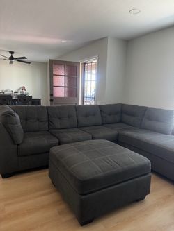 Large Gray Sectional Sofa with Ottoman